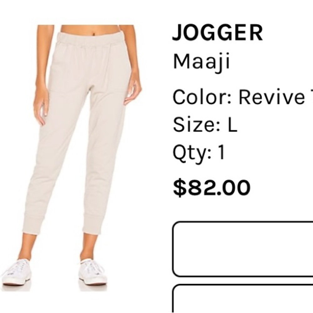 JOGGER
Maaji
Color: Revive Tapioca oatmeal 
Size: L
Qty: 1
$82.00 original